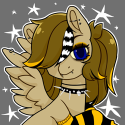 Size: 2000x2000 | Tagged: safe, artist:agdoapch, oc, oc only, oc:doodles, pegasus, pony, alternate hairstyle, choker, clothes, commission, ear piercing, earring, eyeshadow, female, goth, hair over one eye, high res, jewelry, lip piercing, makeup, mare, necklace, piercing, snake bites, socks, solo, spiked choker, striped socks, wing piercing, wings, ych result