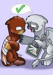 Size: 1280x1820 | Tagged: safe, artist:beesmeliss, oc, oc only, oc:pavlos, griffon, bandage, chibi, x-ray picture