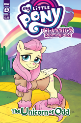 Size: 2063x3131 | Tagged: safe, artist:robin easter, idw, official comic, fluttershy, pegasus, pony, g4, my little pony classics reimagined: the unicorn of odd, official, comic cover, cover, cover art, cowardly lion, emerald city, high res, hot air balloon, rainbow, the unicorn of odd, the wizard of oz, yellow brick road