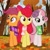 Size: 1080x1080 | Tagged: safe, artist:cmc.apple.bloom, apple bloom, scootaloo, sweetie belle, earth pony, pegasus, pony, unicorn, g4, autumn, clothes, cutie mark crusaders, female, leaves, mare, older, older apple bloom, older cmc, older scootaloo, older sweetie belle, scarf, striped scarf, trio, trio female