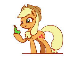 Size: 1800x1350 | Tagged: safe, artist:flutterluv, applejack, earth pony, pony, g4, :t, applejack's hat, cowboy hat, eating, food, hat, herbivore, hoof hold, pear, pearjack, simple background, solo, transparent background