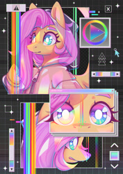 Size: 2480x3508 | Tagged: safe, artist:wavecipher, fluttershy, pegasus, pony, g4, clothes, color wheel, female, high res, hoodie, mare, rainbow, solo