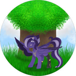Size: 2000x2000 | Tagged: safe, artist:thecommandermiky, oc, oc only, oc:miky command, pegasus, pony, boots, bow, eyes open, female, grass, hair bow, happy, high res, jewelry, long tail, mare, necklace, open mouth, open smile, partially open wings, paws, pegasus oc, shoes, short hair, short mane, smiling, spread wings, tail, tree, wings