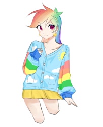 Size: 565x695 | Tagged: safe, artist:rainn__1026, rainbow dash, human, g4, clothes, cute, female, humanized, jacket, rainbow dash always dresses in style, simple background, skirt, solo, white background