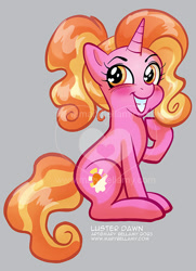 Size: 494x682 | Tagged: safe, artist:marybellamy, luster dawn, pony, unicorn, g4, heart, sitting, smiling, solo, watermark