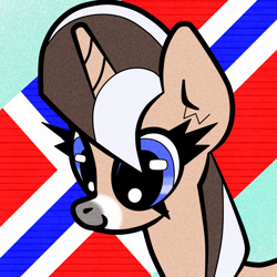 Size: 1000x1000 | Tagged: safe, artist:scandianon, oc, oc only, oc:norsk fjord, pony, unicorn, g4, bust, facial markings, female, flag, looking down, mare, nation ponies, norway, norwegian, ponified, smiling, solo