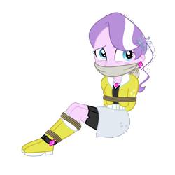 Size: 2000x2000 | Tagged: safe, artist:nie-martw-sie-o-mnie, diamond tiara, human, equestria girls, g4, bondage, boots, bound and gagged, child, cloth gag, clothes, female, gag, high heel boots, high res, kidnapped, shoes, simple background, skirt, solo, tied up, transparent background