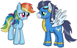 Size: 1170x720 | Tagged: safe, artist:dasher666, artist:hitokage195, edit, rainbow dash, soarin', pegasus, pony, g4, blushing, female, male, mare, ship:soarindash, shipping, simple background, stallion, straight, white background