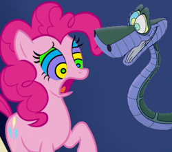 Size: 1220x1080 | Tagged: safe, artist:marybethemberjoy49-1, pinkie pie, earth pony, pony, snake, g4, female, hypno eyes, hypno pie, hypnosis, hypnotized, kaa, kaa eyes, low effort, male, mare