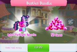 Size: 1263x860 | Tagged: safe, gameloft, twilight sparkle, pony, unicorn, g4, my little pony: magic princess, official, bow, bracelet, bundle, clothes, costs real money, dress, english, female, gem, horn, jewelry, mare, mobile game, necklace, numbers, pop princess twilight, retro twilight sparkle, sale, solo, text, unicorn twilight
