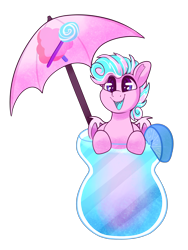 Size: 3000x4000 | Tagged: source needed, safe, artist:graphene, oc, oc only, oc:sweetie swirl, bat pony, pony, alcohol, blue tongue, cup, cup of pony, drink, fangs, femboy, food, glass, happy, lemon, male, micro, multicolored hair, simple background, solo, transparent background, umbrella