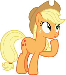 Size: 5270x6021 | Tagged: safe, artist:starryshineviolet, applejack, earth pony, pony, applejack's "day" off, g4, absurd resolution, applejack's hat, cowboy hat, female, hat, looking up, mare, ponytail, raised hoof, simple background, solo, stetson, thinking, transparent background, vector