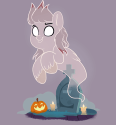 Size: 620x667 | Tagged: safe, artist:joaothejohn, oc, oc only, oc:spectre dash, ghost, ghost pony, pegasus, pony, animated, candle, commission, floating, gif, gravestone, halloween, holiday, jack-o-lantern, looking at you, open mouth, pegasus oc, pumpkin, solo, spooky, ych result