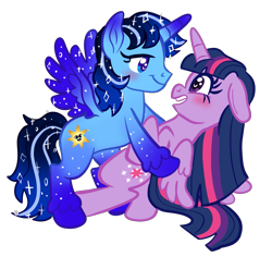 Size: 2993x2822 | Tagged: source needed, safe, artist:paryficama, twilight sparkle, oc, oc:blue thunder, alicorn, pony, g4, alicorn oc, blushing, canon x oc, dancing, duo, female, high res, horn, male, seductive look, simple background, straight, thundersparkle, transparent background, twilight sparkle (alicorn), wings