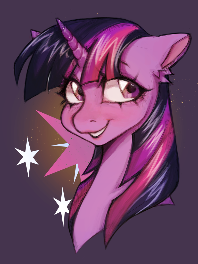 [female,horn,looking at you,mare,safe,simple background,solo,twilight sparkle,unicorn,ear fluff,smiling,smiling at you,artist:tendocake]