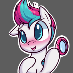 Size: 3000x3000 | Tagged: safe, artist:magician-horse, zipp storm, pegasus, pony, g5, adorazipp, blushing, bust, cute, daaaaaaaaaaaw, detective, detective zipp, female, happy, high res, hoof hold, implied dawnstorm, implied lesbian, implied shipping, magnifying glass, mare, open mouth, open smile, portrait, simple background, smiling, solo, transparent background