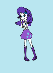 Size: 2550x3507 | Tagged: safe, artist:gratzilia, rarity, equestria girls, g4, 2017, belt, blue background, boots, clothes, high heel boots, high res, old art, shirt, shoes, simple background, skirt, solo
