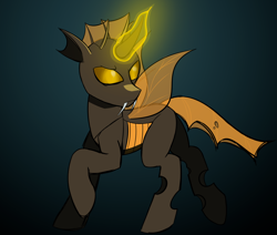 Size: 2616x2216 | Tagged: safe, artist:meqmewmew, oc, oc only, changeling, changeling oc, glowing, glowing eyes, glowing horn, high res, horn, newbie artist training grounds, orange changeling, simple background, simple shading, solo