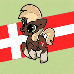 Size: 2000x2000 | Tagged: safe, artist:scandianon, oc, oc only, oc:jutlandmare, earth pony, pony, g4, denmark, dock, female, flag, green eyes, high res, hooves, hopping, jumping, mare, nation ponies, open mouth, open smile, ponified, smiling, solo, tail, unshorn fetlocks
