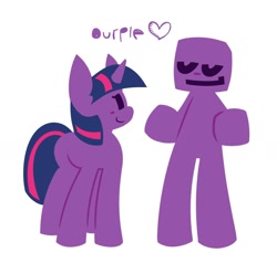 Size: 1082x1028 | Tagged: safe, artist:mihar34, twilight sparkle, human, pony, unicorn, g4, duo, five nights at freddy's, ourple guy, purple guy, simple background, smiling, text, unicorn twilight, white background