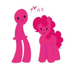 Size: 1082x1028 | Tagged: safe, artist:mihar34, pinkie pie, earth pony, human, pony, g4, d-side, duo, friday night funkin', ourple guy, simple background, smiling, text, white background