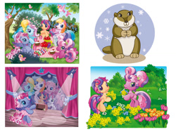 Size: 1024x768 | Tagged: safe, artist:daniel jorge conci, cheerilee (g3), pinkie pie (g3), rainbow dash (g3), scootaloo (g3), starsong, sweetie belle (g3), toola-roola, earth pony, pegasus, pony, unicorn, g3, g3.5, official, 2010s, 2d, ballerina, ballet, bipedal, core seven, dancing, digital, drink, flower, picnic