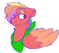 Size: 572x514 | Tagged: safe, artist:n3bby, oc, oc only, oc:apple gust, pegasus, pony, bust, cheek fluff, female, floppy ears, hair over one eye, mare, multicolored hair, neckerchief, offspring, parent:big macintosh, parent:rainbow dash, parents:rainbowmac, rainbow hair, simple background, sketch, solo, white background