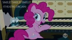 Size: 854x480 | Tagged: safe, artist:user4897, derpibooru exclusive, pinkie pie, a friend in deed, castle mane-ia, g4, animated, music, musical instrument, organ, organ to the outside, smile song, sound, waveform, webm