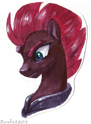 Size: 995x1355 | Tagged: safe, artist:tigra0118, tempest shadow, pony, unicorn, g4, bust, looking at someone, portrait, solo, traditional art, watercolor painting