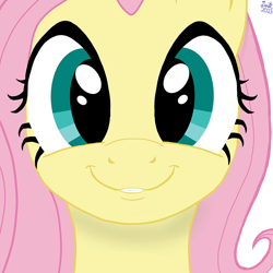 Size: 900x900 | Tagged: safe, artist:twiny dust, edit, fluttershy, pony, g4, cute, female, looking at you, mare, shyabetes, simple background, smiling, solo, white background