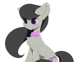 Size: 2678x2160 | Tagged: safe, artist:sketchik, octavia melody, earth pony, pony, g4, bowtie, chest fluff, cute, female, high res, mare, octavia's bowtie, simple background, sitting, smiling, solo, tavibetes, white background
