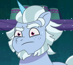 Size: 600x538 | Tagged: safe, screencap, alphabittle blossomforth, pony, unicorn, g5, my little pony: tell your tale, nightmare nightmarket, spoiler:g5, spoiler:my little pony: tell your tale, spoiler:tyts01e63, animated, bust, cropped, freckles, gif, male, nervous, solo, stallion, sweat, worried, youtube link