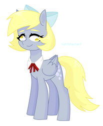 Size: 2886x3500 | Tagged: safe, artist:cattstaycool, derpy hooves, pegasus, pony, g4, ascot, bow, hair bow, high res, simple background, smiling, solo, white background
