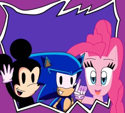Size: 1268x1153 | Tagged: safe, artist:bastia8, pinkie pie, g4, mickey mouse, sonic the hedgehog, sonic the hedgehog (series)
