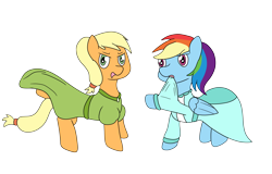 Size: 5000x3200 | Tagged: safe, artist:nine-the-divine, applejack, rainbow dash, earth pony, pegasus, pony, g4, applejack also dresses in style, clothes, dress, female, rainbow dash always dresses in style, simple background, transparent background