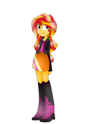 Size: 828x1170 | Tagged: safe, artist:miyunea, sunset shimmer, equestria girls, g4, boots, clothes, high heel boots, jacket, shirt, shoes, simple background, skirt, solo, transparent background