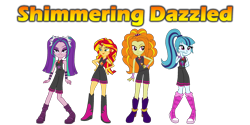 Size: 2000x996 | Tagged: safe, artist:mike437, adagio dazzle, aria blaze, sonata dusk, sunset shimmer, equestria girls, g4, boots, clothes, high heel boots, shirt, shoes, shorts, simple background, the dazzlings, transparent background