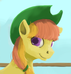 Size: 262x273 | Tagged: safe, artist:pinkchalk, pumpkin soup, pony, g4, cowboy hat, female, hat, looking at you, mare, smiling, smiling at you, solo