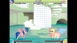 Size: 1920x1080 | Tagged: safe, artist:tom artista, angel bunny, firefly, fluttershy, rainbow dash, pegasus, pony, rabbit, fighting is magic, g4, animal, animated, bipedal, creepypasta, fan game, female, gif, liminal space, male, mare, new, palette swap, poolrooms, recolor, stage, swimming pool, the backrooms, trio