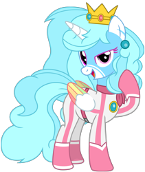 Size: 6386x7570 | Tagged: safe, artist:ejlightning007arts, oc, oc only, oc:jemima sparkle, alicorn, pony, alicorn oc, biker, bodysuit, clothes, colored wings, costume, crossover, crown, ear piercing, earring, horn, jewelry, jumpsuit, markings, multicolored wings, open mouth, piercing, princess peach, rainbow wings, regalia, scarf, simple background, super mario bros., transparent background, vector, wings