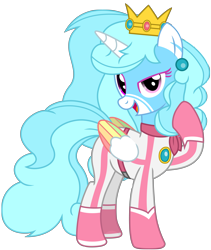 Size: 6386x7570 | Tagged: safe, artist:ejlightning007arts, oc, oc only, oc:jemima sparkle, alicorn, pony, alicorn oc, biker, bodysuit, clothes, colored wings, costume, crossover, crown, ear piercing, earring, horn, jewelry, jumpsuit, markings, multicolored wings, open mouth, piercing, princess peach, racing suit, rainbow wings, regalia, scarf, simple background, super mario bros., transparent background, vector, wings