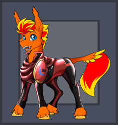Size: 1835x1951 | Tagged: safe, artist:parrpitched, oc, oc only, oc:fireheart(fire), bat pony, pony, concave belly, fireheart76's latex suit design, latex, latex suit, prisoners of the moon, reference sheet, rubber, rubber suit, solo