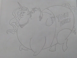 Size: 1032x774 | Tagged: safe, artist:princebluemoon3, princess celestia, whoa nelly, alicorn, pony, unicorn, g4, bbw, belly, big belly, chubbylestia, clothes, conjoined, double chin, fat, fat ass, fusion, huge belly, huge butt, impossibly large belly, impossibly large butt, large belly, large butt, multiple heads, obese, pants, socks, the ass was fat, thigh highs, thighs, thunder thighs, traditional art, two heads, two heads are better than one, we have become one, wide hips, yoga pants
