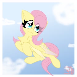 Size: 2362x2362 | Tagged: safe, artist:jubyskylines, fluttershy, pegasus, pony, g4, chest fluff, cute, ear fluff, female, high res, mare, ponytober, shyabetes, signature, smiling, solo, wings