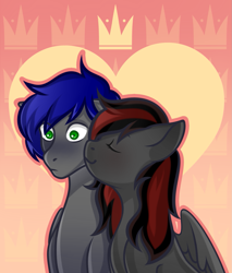 Size: 1333x1563 | Tagged: safe, artist:vatutina, oc, oc:mb midnight breeze, oc:se solar eclipse, pegasus, pony, couple, cute, duo, flustered, love, nuzzling, palindrome get, pegasus oc, pony oc, simple background