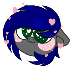 Size: 2150x2048 | Tagged: safe, artist:howie, oc, oc only, oc:mb midnight breeze, pegasus, pony, blushing, eye clipping through hair, floating heart, head only, heart, heart eyes, high res, pegasus oc, pony oc, simple background, smiling, solo, sticker, transparent background, wingding eyes