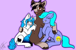 Size: 1280x852 | Tagged: safe, artist:deadsmoke, oc, oc:cristopher, oc:kate sanders, oc:snowflake white, earth pony, pony, unicorn, commission, friends, funny, hug, simple background, smiling