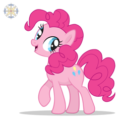 Size: 4000x4000 | Tagged: safe, artist:r4hucksake, pinkie pie, earth pony, pony, g4, absurd resolution, open mouth, open smile, raised hoof, simple background, smiling, solo, transparent background