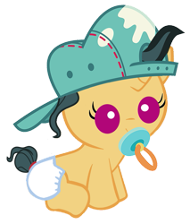 Size: 827x972 | Tagged: safe, fresh coat, pony, unicorn, g4, age regression, baby, baby pony, backwards ballcap, baseball cap, cap, diaper, female, filly, foal, hat, pacifier, simple background, solo, transparent background, younger
