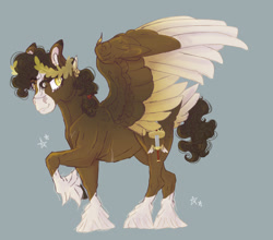 Size: 2064x1815 | Tagged: safe, artist:pegasus004, pegasus, pony, blaze (coat marking), coat markings, facial markings, feathered fetlocks, laurel wreath, male, socks (coat markings), tail, tail feathers, unshorn fetlocks